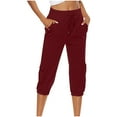 thumbnail image 2 of ylioge Ladies Straight High Waist Capris Solid Color Relaxed Fit Capri Vacation Pants Pockets Drawstring Summer Lounge Trousers Pantalones, 2 of 8
