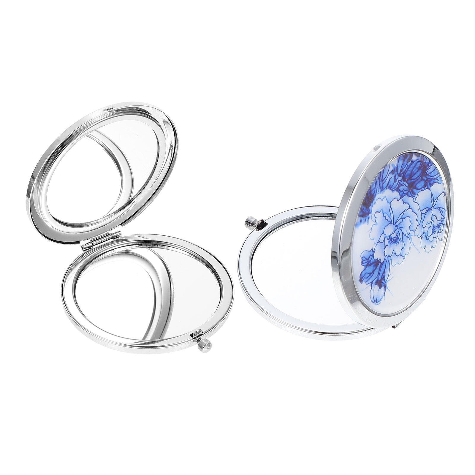 Homemaxs 2PCS Foldable Mini Doublesided Round Mirrors Lovely Metal Makeup Mirrors Small Mirrors