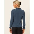 thumbnail image 4 of DARING DIVA Women's Elegant Ruffle Tie Neck Work Blouse Top XS Dark Blue, 4 of 6