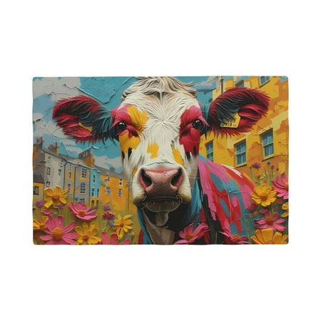 

Table Placemats Set of 4 - Pink Yellow Daisy Cow 12x18 In Faux Linen Double Heat Resistant Place Mats Cloth Indoor/Outdoor Placemats Washable Table Mats for Dining Kitchen Party
