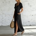 thumbnail image 7 of YuXingFu Womens Cotton Dresses Casual Maxi V-Neck Plus Size Womens Dress 3/4 Sleeve Classic Bohemian Style Long Casual Summer Khaki XXL, 7 of 7
