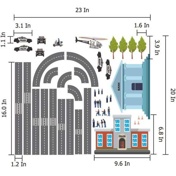 THE CITY - Home Bedroom Art City Police Station Decor Vinyl Sticker Kids Room Adhesive Wall Decal Sheet - Removable DIY Build A City Police Station Decoration Multicolored Vinyl Wall Art 23" x 20"