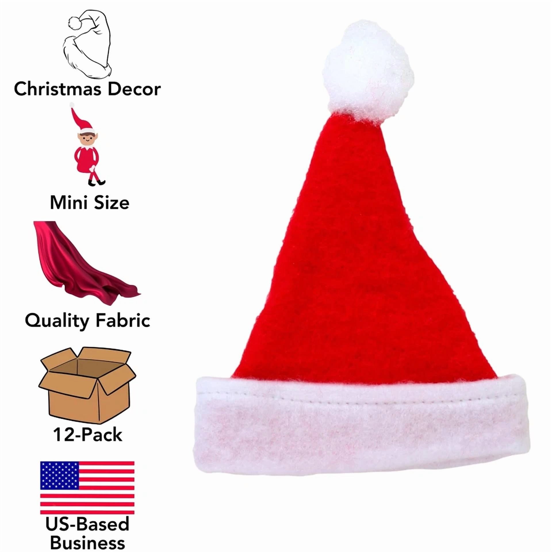 BUTTERFLY- Iconikal Mini Felt Santa Hats Decorations, Red, 12-Pack