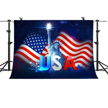 Image of GreenDecor 7x5Ft American Flag Backdrop USA Star and Stripes Statue of Liberty Background Independence Day Video Studio Photo