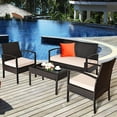 thumbnail image 4 of Gymax 4PCS Patio Rattan Set Cushioned Sectional Sofa Glass Table, 4 of 10
