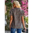 thumbnail image 2 of Purcoar Women's Floral Ruffled Short Sleeve Tops Round Neck Casual Blouses, 2 of 7