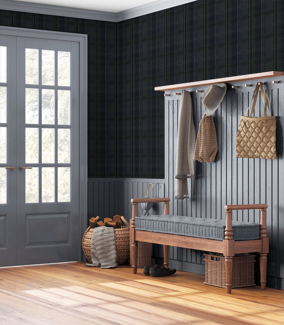 NextWall Deep Blue Classic Plaid Peel and Stick Wallpaper