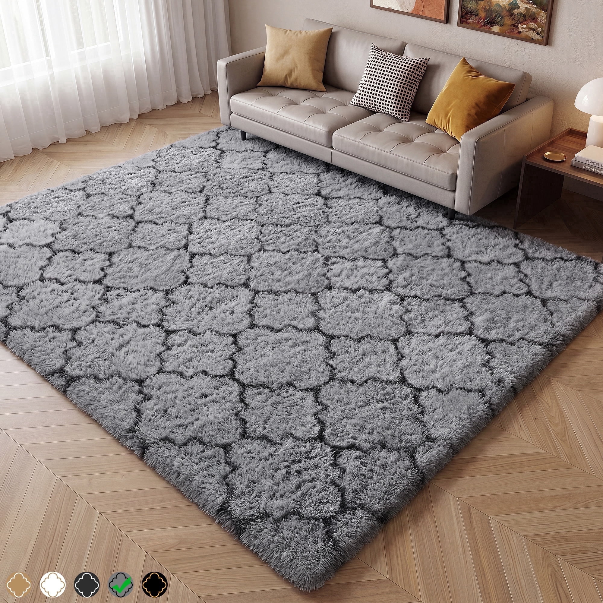CozyDesg Soft Area Rugs for Living Room Bedroom,6ftx9ft Large Rug Fluffy Fuzzy Shag Shaggy Soft Plush Carpet,Light Gray & Black