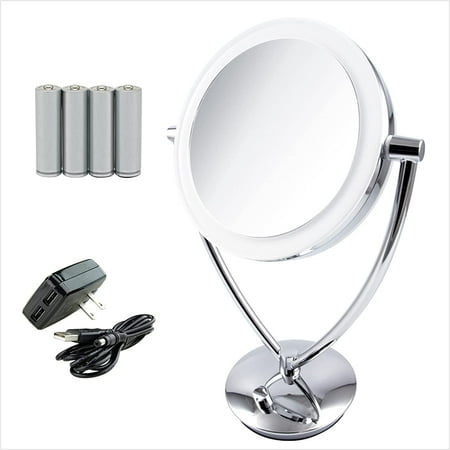 OVENTE LED Lighted Makeup Mirror 7.5 inch Table Top 1X 5X Magnifier Dimmable, Polished Chrome MLT75CH1X5X
