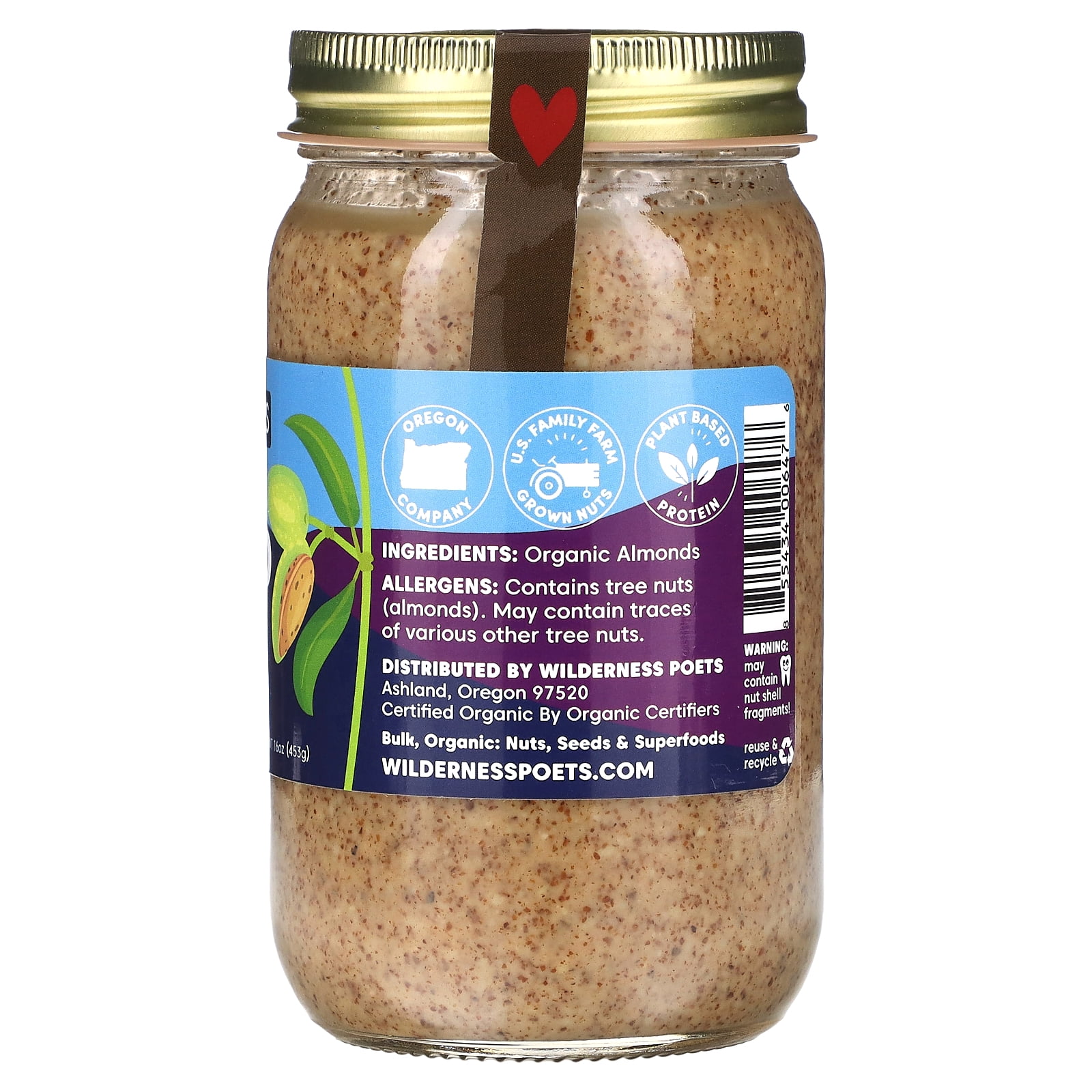 Wilderness Poets Organic Raw Almond Butter, 16 oz (453 g)