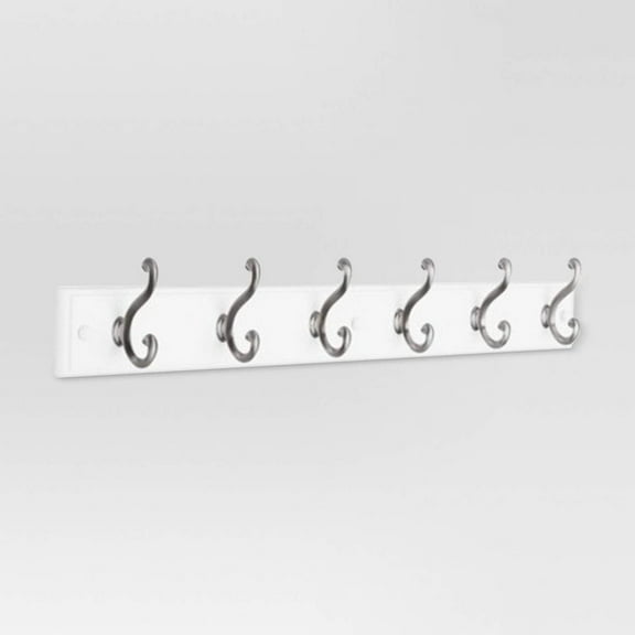 27" 6-Scroll Hook Rack - White/Satin Nickel - ZJBPâ„¢