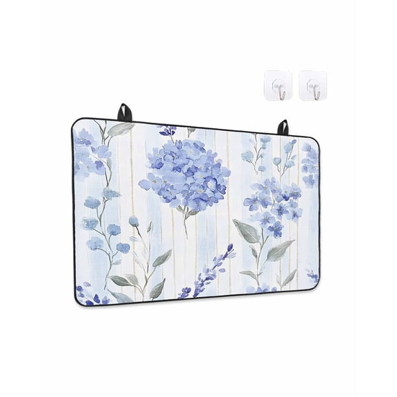 Hydrangea Leaves Stove Top Covers for Electric Stove, Kitchen Glass Ceramic Electric Cooktop Covers 31"x24", Blue Striped Botanical Floral HeatResistant Oven/Countertop/Dishwasher/Sink Protector