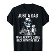 thumbnail image 2 of Men's Funny "Just A Dad Who Always Came Back with The Milk" Graphic T-Shirt - 100% Cotton Crew Neck Short Sleeve Tee with Skeleton & Beer Design, Casual Comfort Fit for Summer, Spring, Fall & Daily, 2 of 7