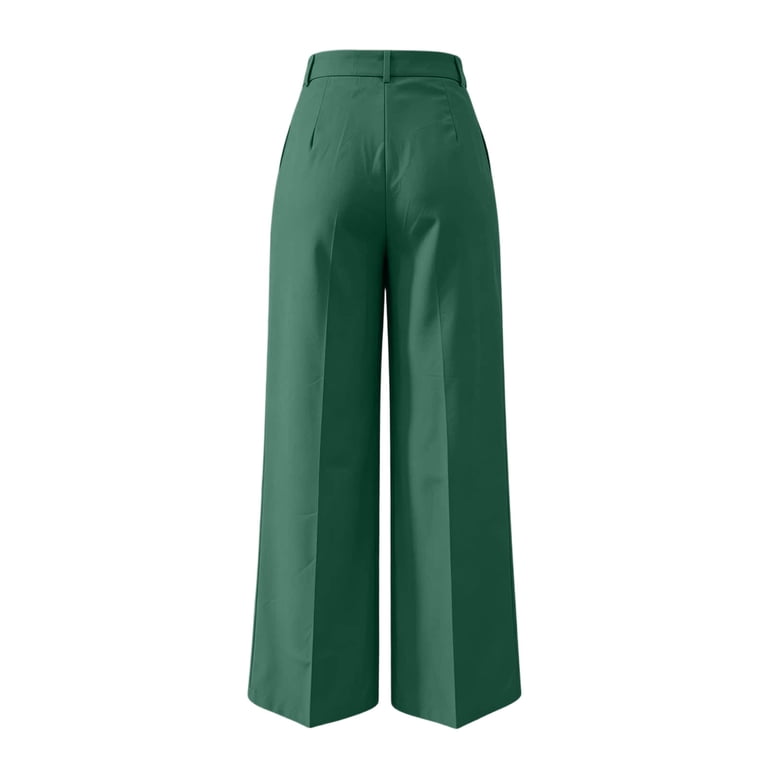 ladies green dress pants Vbvc Women's High Waist Wide Leg Pants, Slim Office Work Trousers For Women, Ladies' Pleated Business Casual with Pockets,Green,S-3XL deep v neck prom dresses
