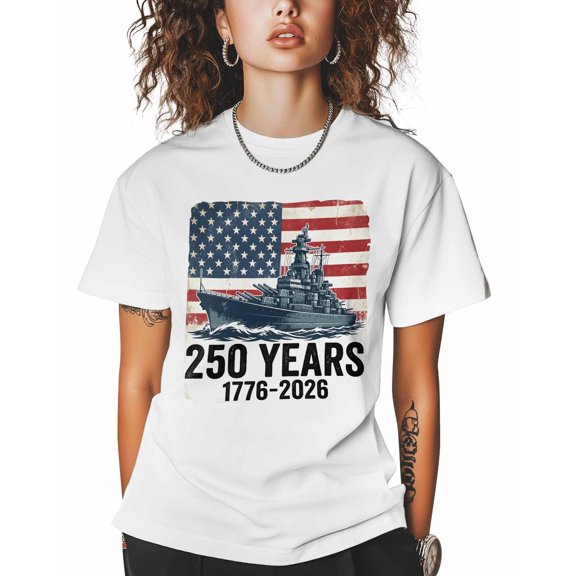 Women's Graphic T-Shirt White 2XL Women's Tops 250 Years American Anniversary Flag Crew Neck Short Sleeve Shirts for Women