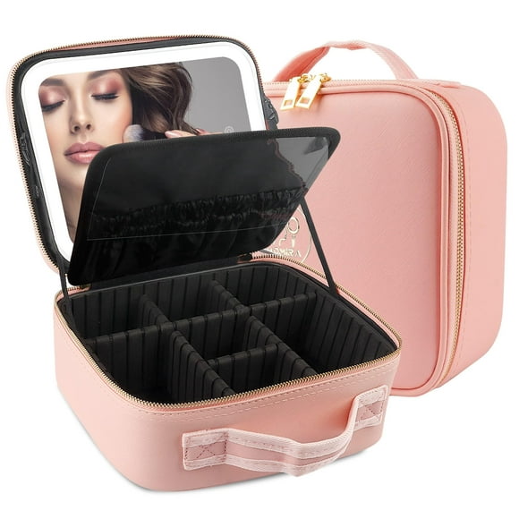 Estuche de maquillaje MOMIRA con luz y espejo rosa