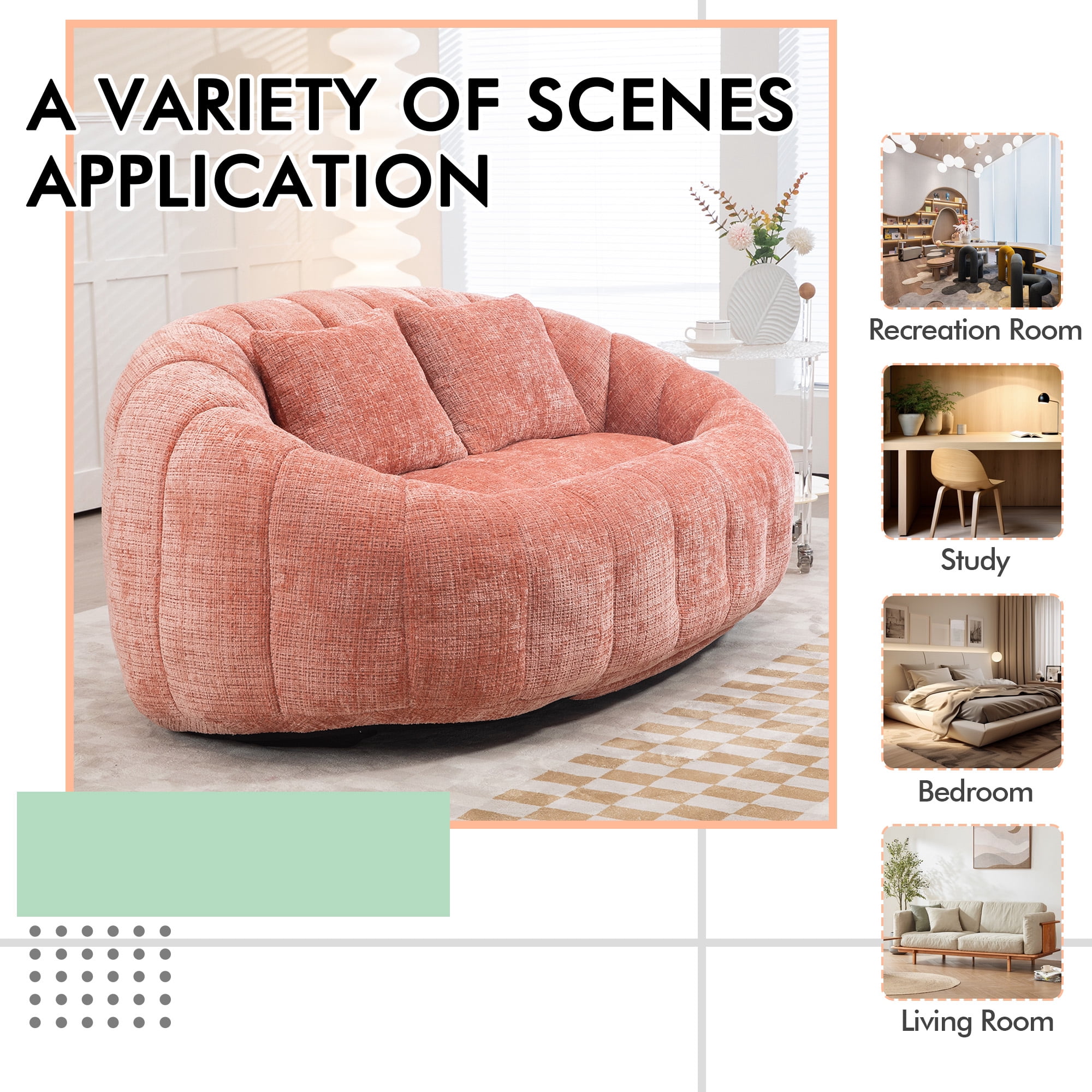 MOONMISS Chenille Loveseat Size Durable Chenille Fabric High Back Loveseat-Pink