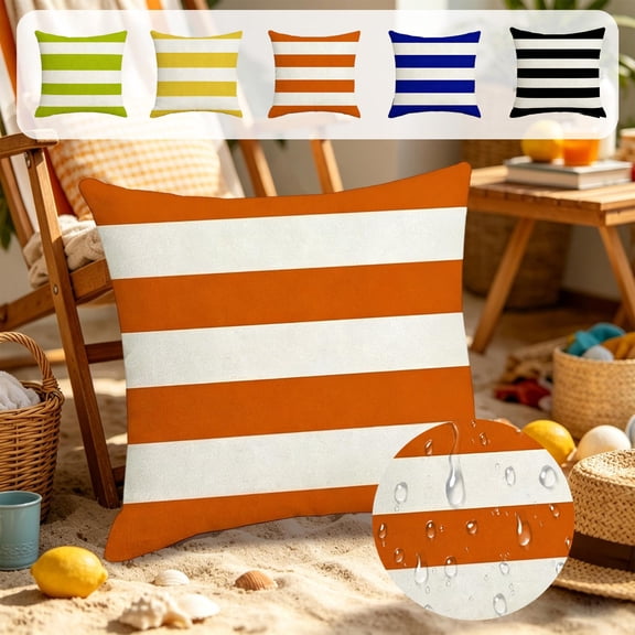 Yhmxh Outdoor Waterproof Throw Pillow Covers, Fade Resistant Modern Pillow Covers, Decorative Striped Cushion Cases Cushion Covers for Patio Furniture Couch Balcony Garden Bench, 18x18 inch