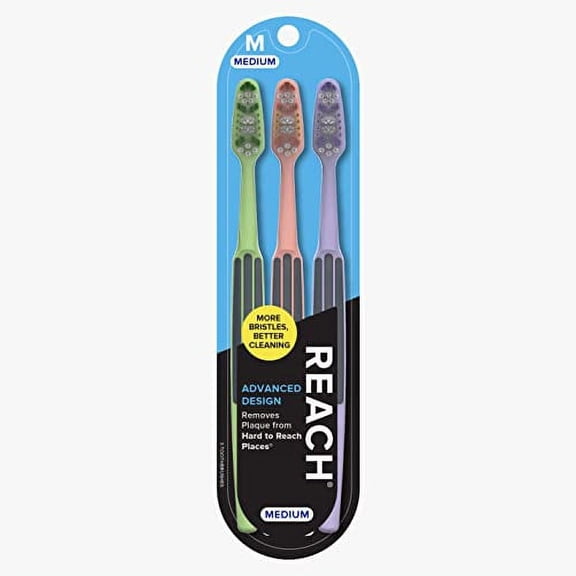 REACH ADVANCED DESIGN TOOTHBRUSH WITH MEDIUM BRISTLES, 3 COUNT