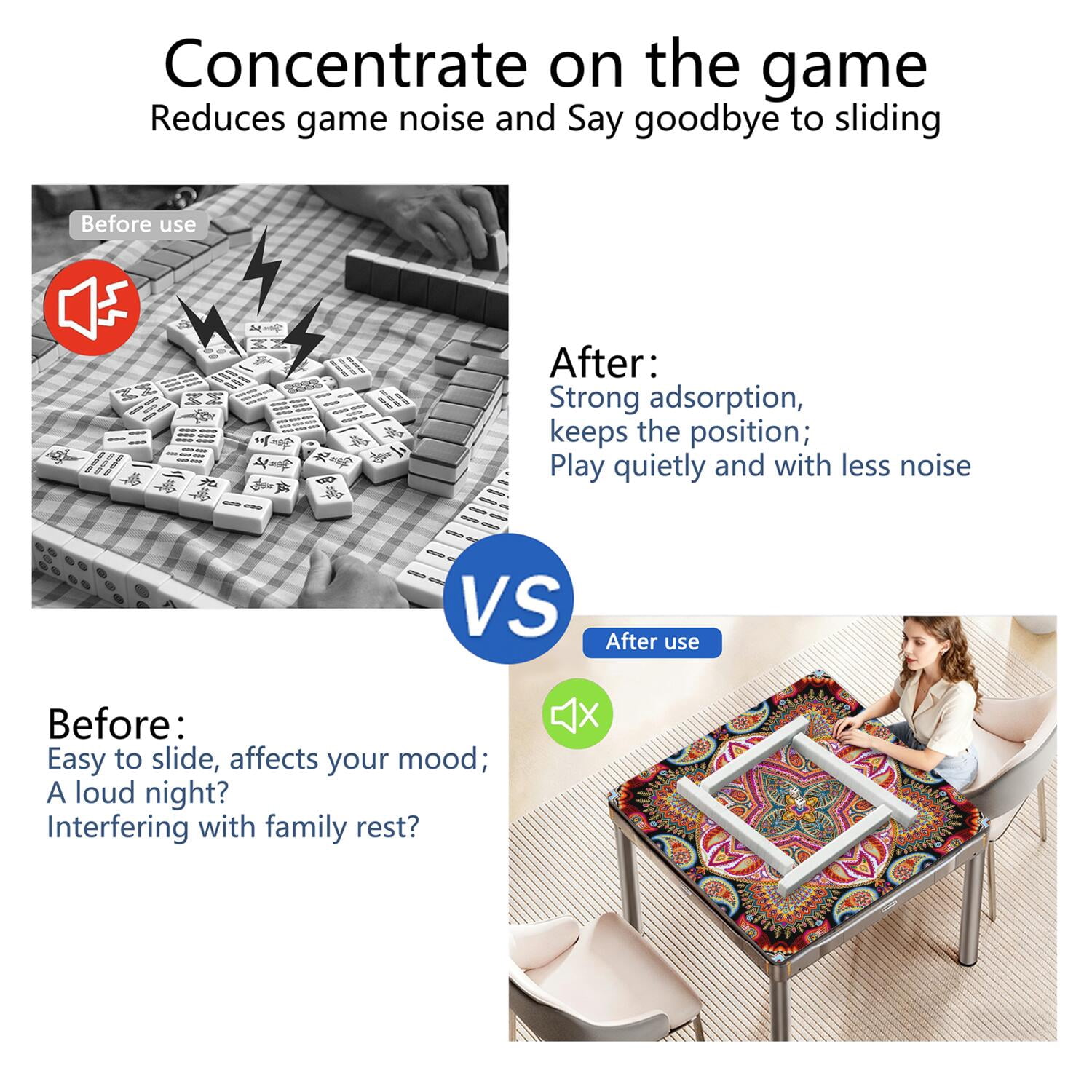 Paisley Mahjong Mat for Table, 31.5*31.5in Anti Slip American Mahjong Table Cloth, Noise Reduction, Neoprene Mah jongg Mat with Carrying Bag & 3 Dices, Mahjong Accessories Gift, Board Tile Games Mats