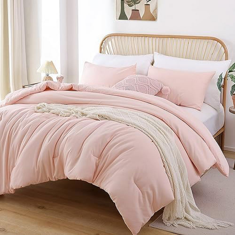 Blush Comforter Set Queen, 3pcs (1 Boho Pink Comforter & 2 Pillowcases) All Season Soft Bedding Lightweight Bedspread Blanket Quilt
