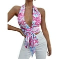 thumbnail image 3 of hirigin Women Summer Tank Tops Floral Halter Neck Backless Tied Crop Tops, 3 of 9