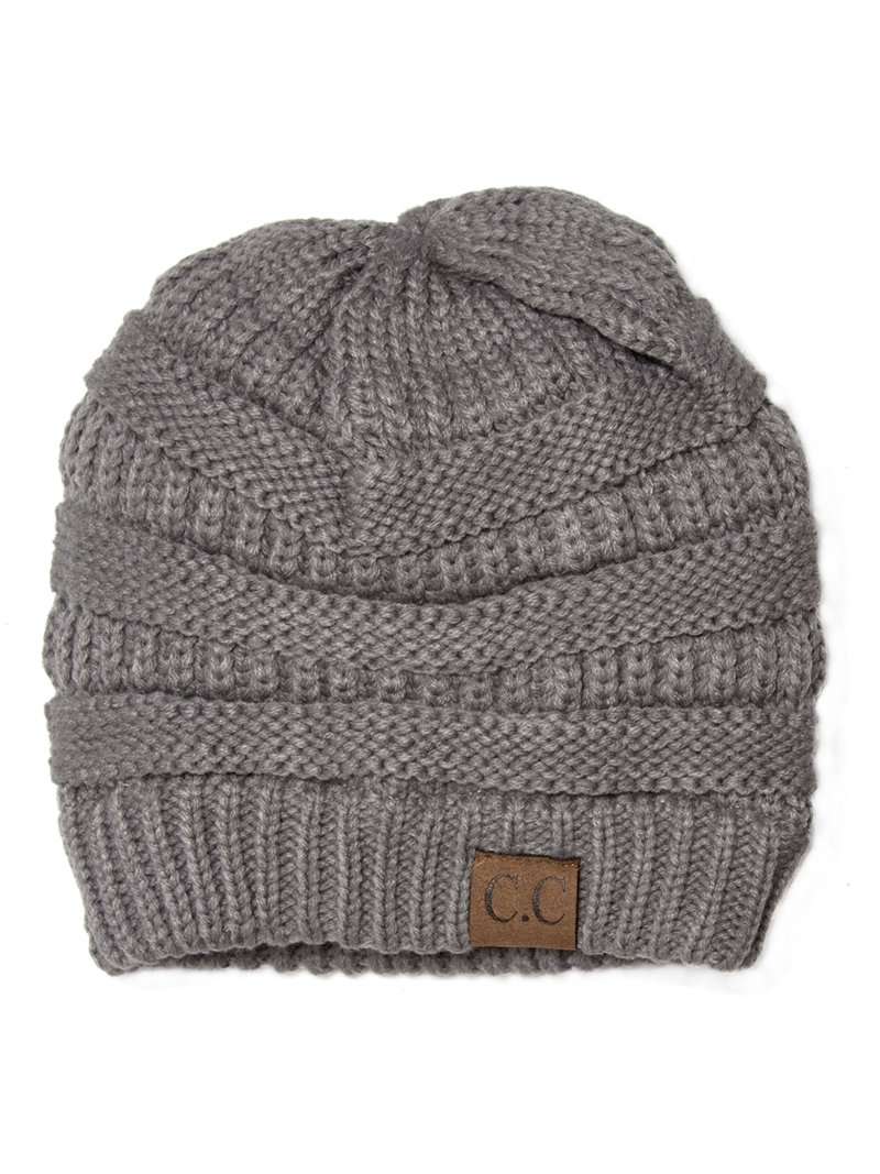 Light Grey Thick Knit Soft Stretch Beanie Cap - Walmart.com
