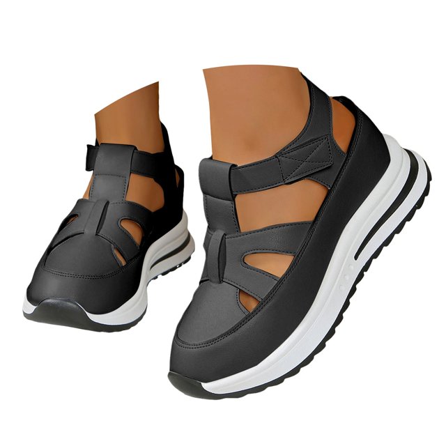 Dakaela Sandales à Plateforme pour Femmes à Bout Fermé, Confortables pour la Marche, Ajourées, avec Bride à la Cheville, Chaussures Décontractées d'Été