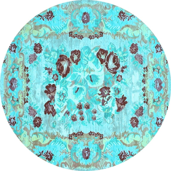 Ahgly Company Indoor Round Medallion Light Blue French Area Rugs, 4' Round