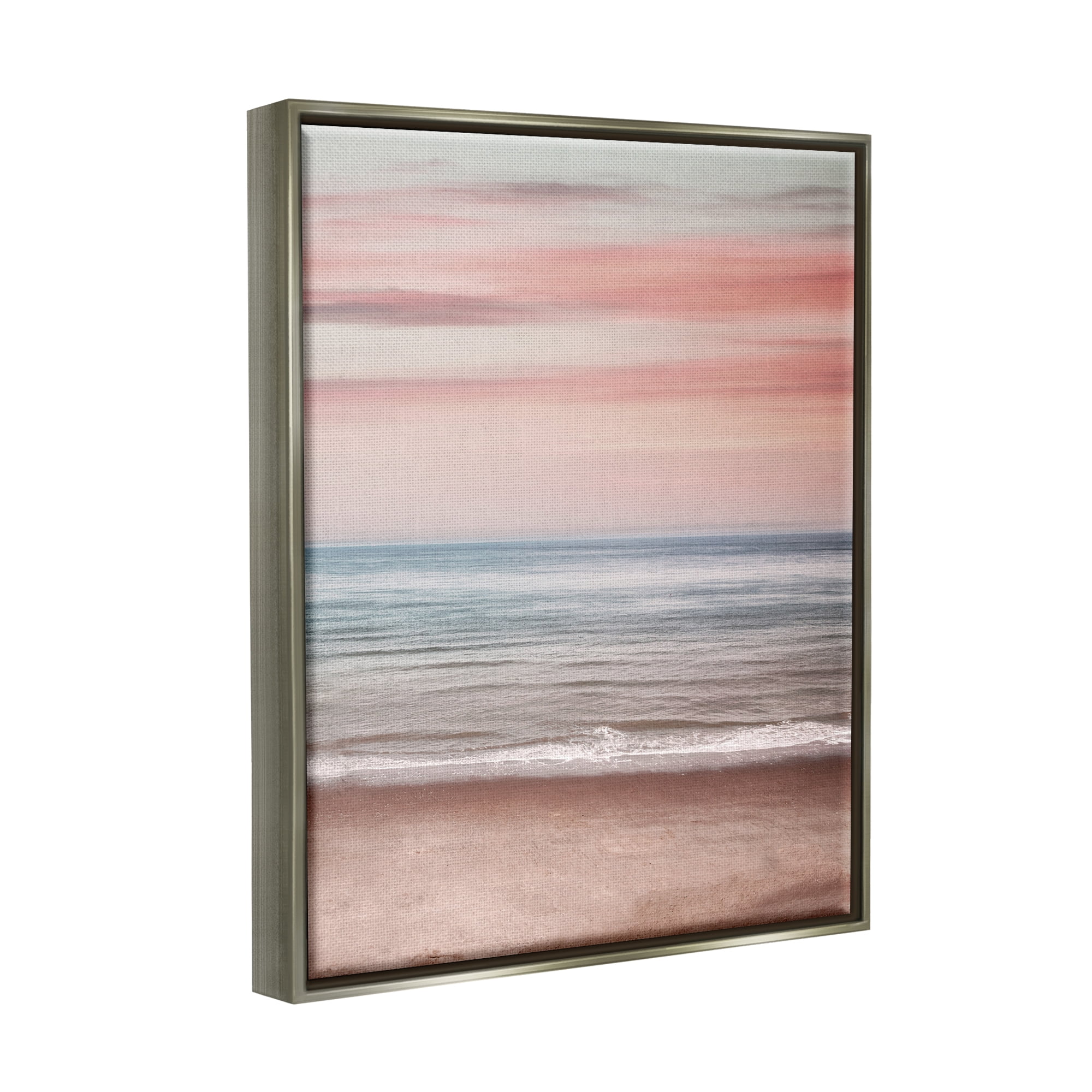 Stupell Industries Pastel Shore Sunset Landscape Painting Gray Floater Framed Canvas Art Print Wall Art, 17 x 21