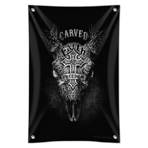 Carved Faith Freedom Religion Steer Skull Home Business Office Sign