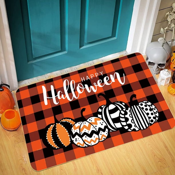 Decoraciones de Halloween, adornos de Halloween, tapetes gruesos y absorbentes para el piso, tapetes de entrada para baño con diseño de calabaza, tapetes no absorbentes para la puerta del baño, tapete