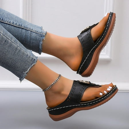 

Patlollav Womens Clearance Summer Comfortable Wedge Slippers Woman Wear Thick Bottom Casual Beach Sandals