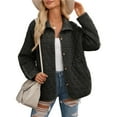 thumbnail image 2 of Women's Quilted Jacket Casual Winter Open Front Button Down Puffer Coat Outwear Cardigan Black XL, 2 of 8