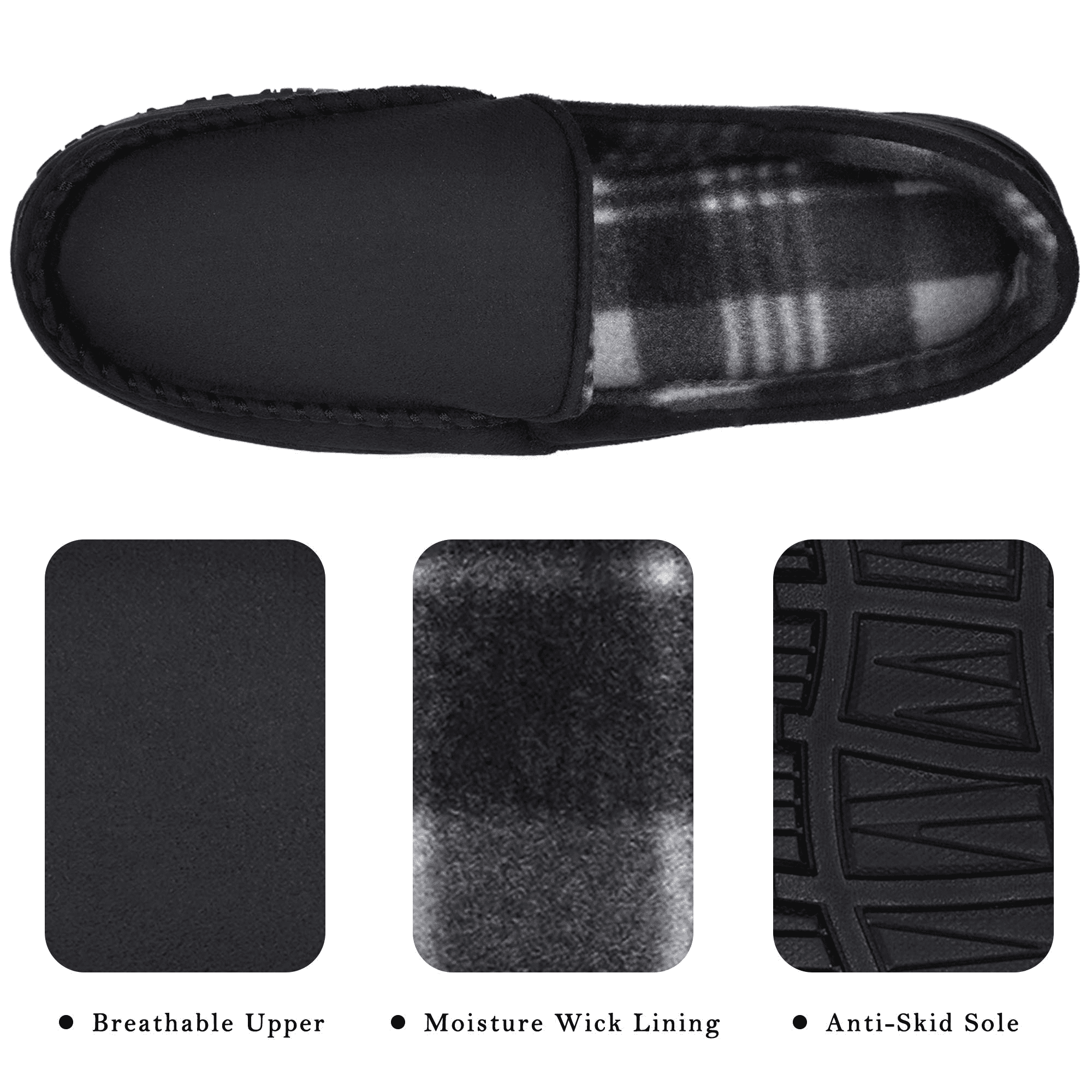 NCCB Mens Slippers Mens Moccasin Slippers Memory Foam Indoor Outdoor House Slippers for Men Anti-Slip Rubber Sole Black Size 11