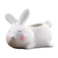 thumbnail image 2 of Gumesh 4 Inch Ceramic Bunny Planter, White Novelty Rabbit Pot with Drainage Tray, Cute Animal Shaped Flower Pot for Desktop Shelf, Easter Home Decor, 2 of 6