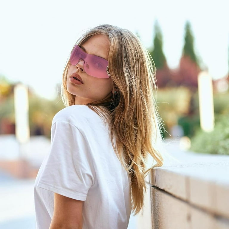 ZYHH, 3 pcs Y2K Rimless Sunglasses, UV400, Trendy Wrap Around