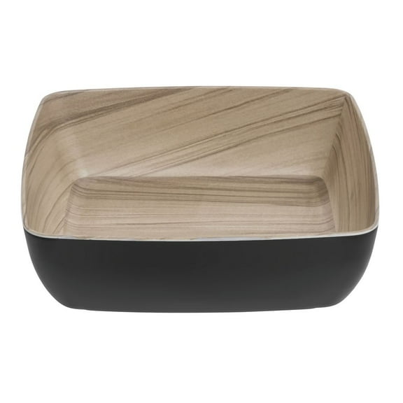 HUBERT® Serving Bowl Wood-Look Black Melamine With Light Wood Inside - 9 7/8 L x 9 7/8 W x 3" H