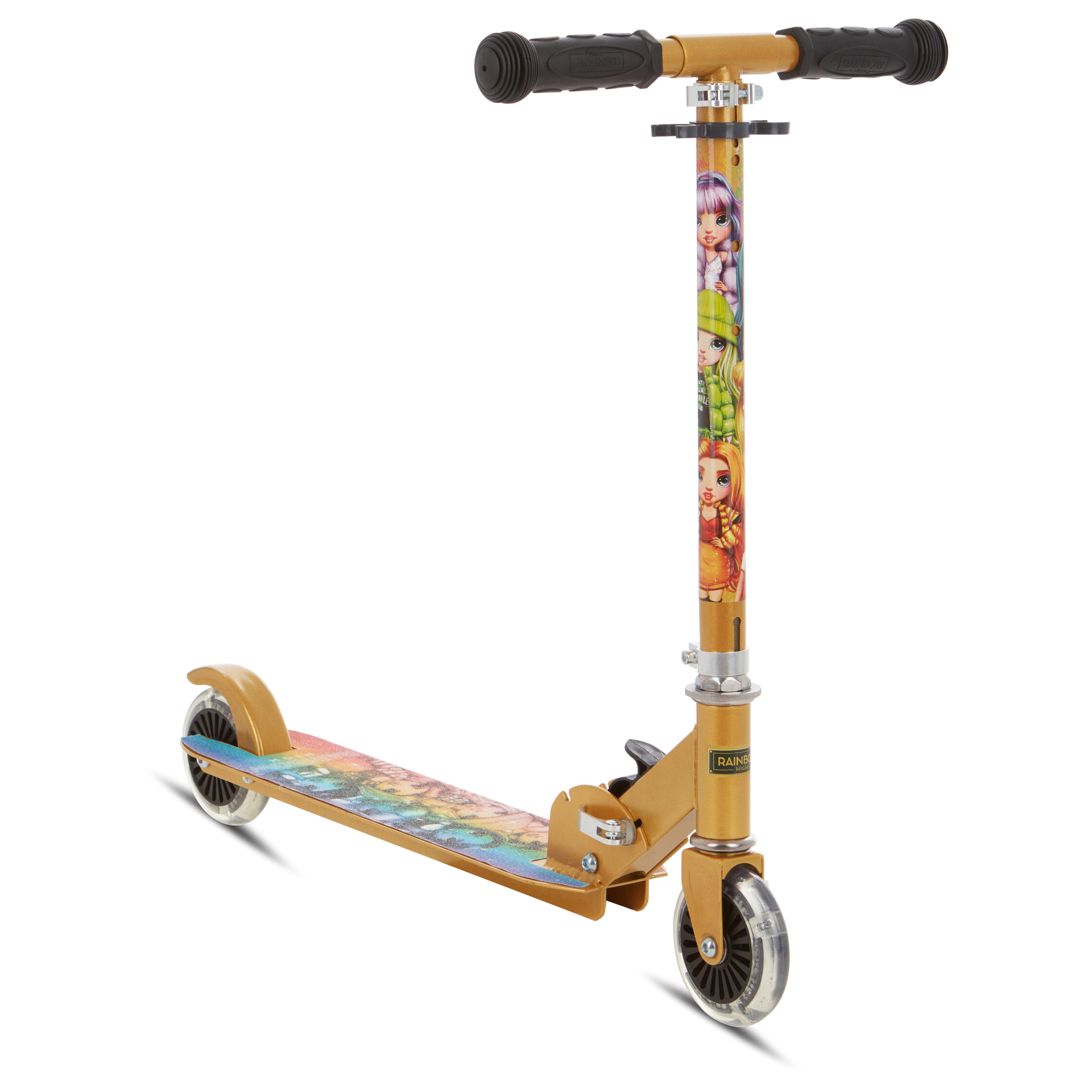 Rainbow High Licensed 2 Wheel Kick Scooter with Light-up Wheels and Rear Break for Kids