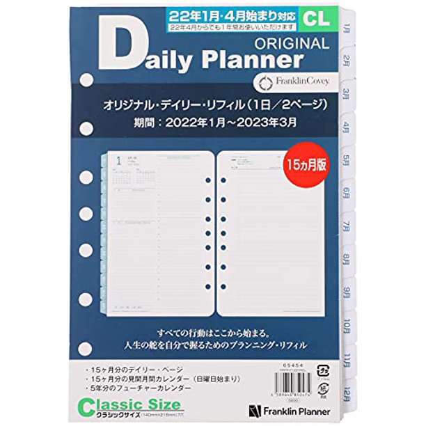 Franklin Planner Original 2 Pages per Day, Daily Refill, January 2022, Beginning of April, 15