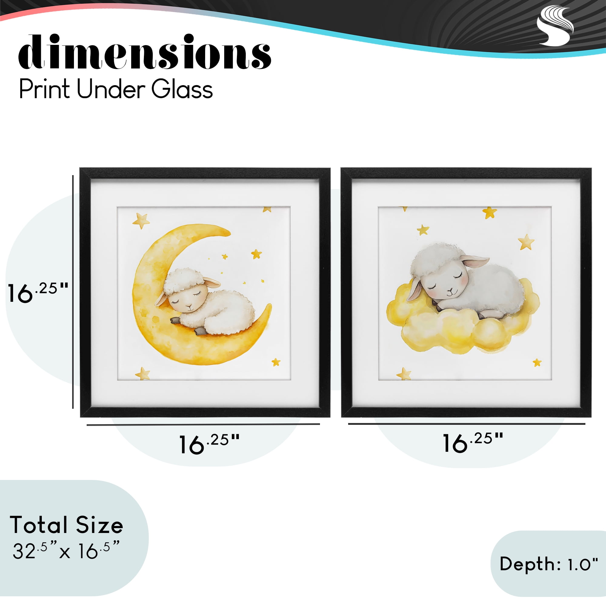 Stupell Industries Sleeping Sheep Cloud and Moon 2 Piece Black Framed Print Under Glass Set, design by LSR Design Studio