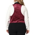 thumbnail image 3 of Agnes Orinda Plus Size Women's Waistcoat Vintage Velvet Lapel Collar Button Down Jacquard Waistcoats Vest 3X Burgundy, 3 of 6