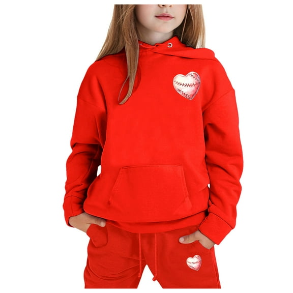 WERYOUNG Girls Baseball Sweatshirt Tops Pants Outfits Sets Child 2PCS Set Kids Solid Color Long Sleeved Hoodie And Sweatpants Outwear, 12-13 Years