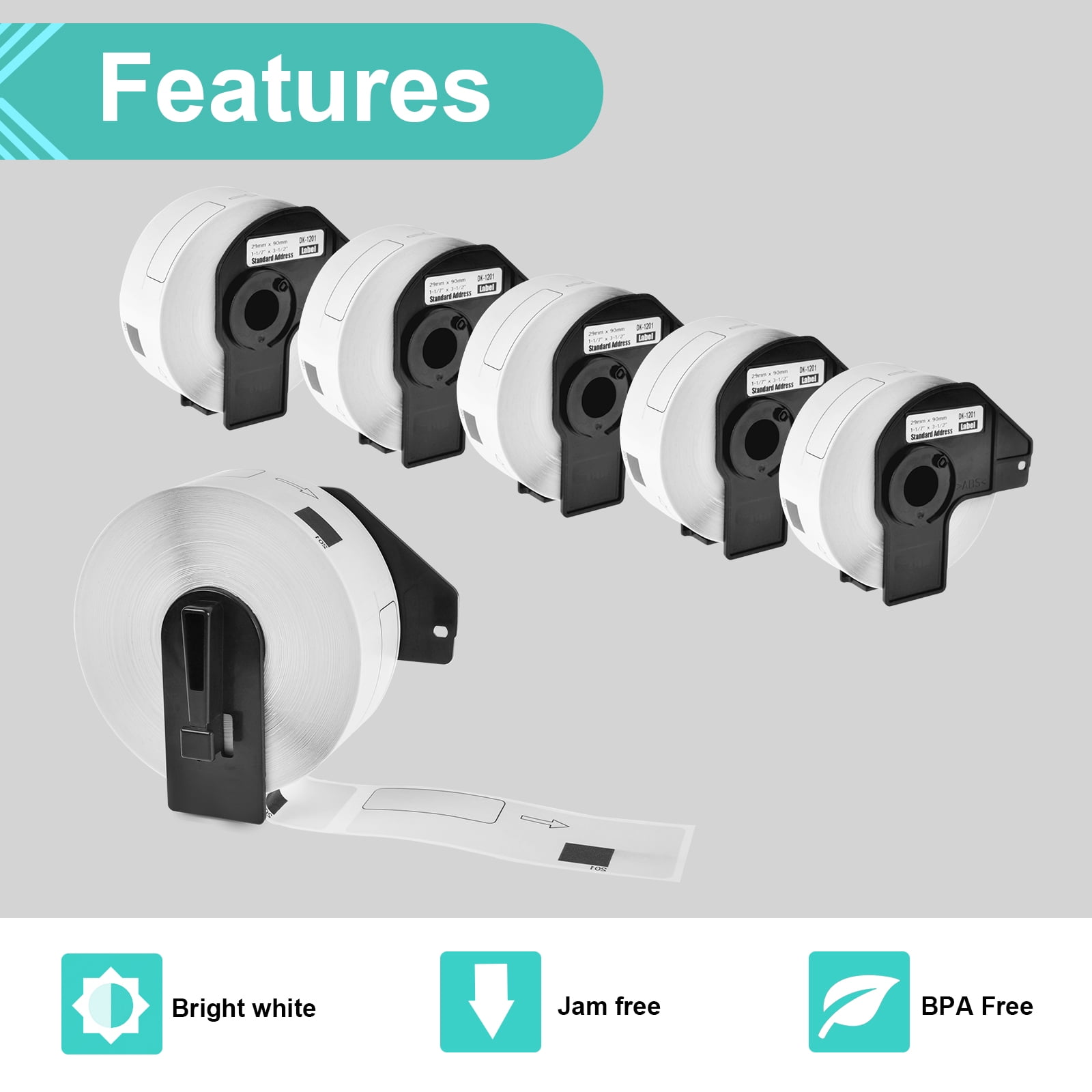 NineLeaf 4 Rolls Compatible for Brother DK-1201 1.1 in x 3.5 in Die-Cut Standard Address Labels, 400 Labels Per Roll
