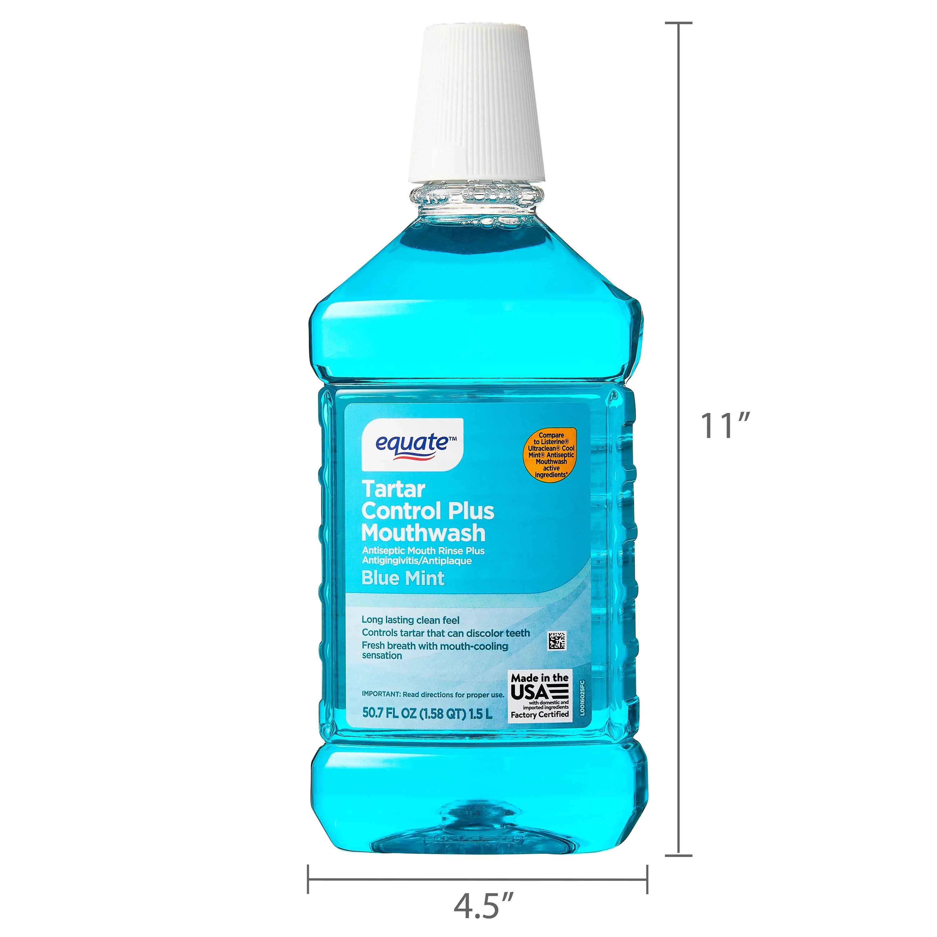 (4 pack) Equate Tartar Control Plus Mouthwash, Blue Mint, 1.5 L