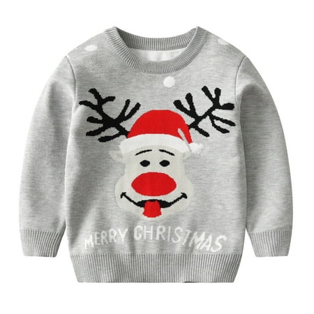 

FZM Christmas Toddler Kids Girls Boys Christmas Sweater Casual Prints Knitted Long Sleeve Outwear Winter Top Sweater