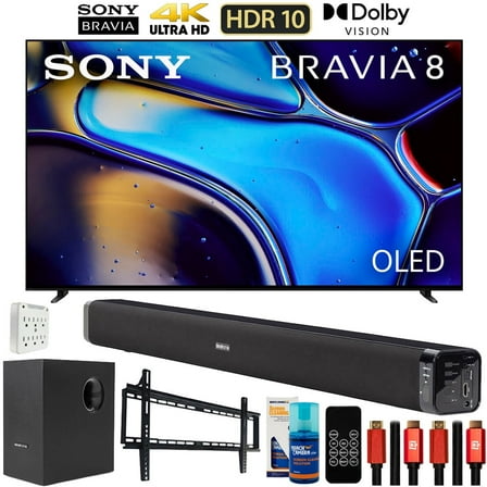 Sony BRAVIA 8 K55XR80 55 inch 4K HDR Smart OLED TV (2024 Model) Bundle with Deco Gear Home Theater Soundbar with Subwoofer, Wall Mount Accessory Kit, 6FT 4K HDMI 2.0 Cables and More