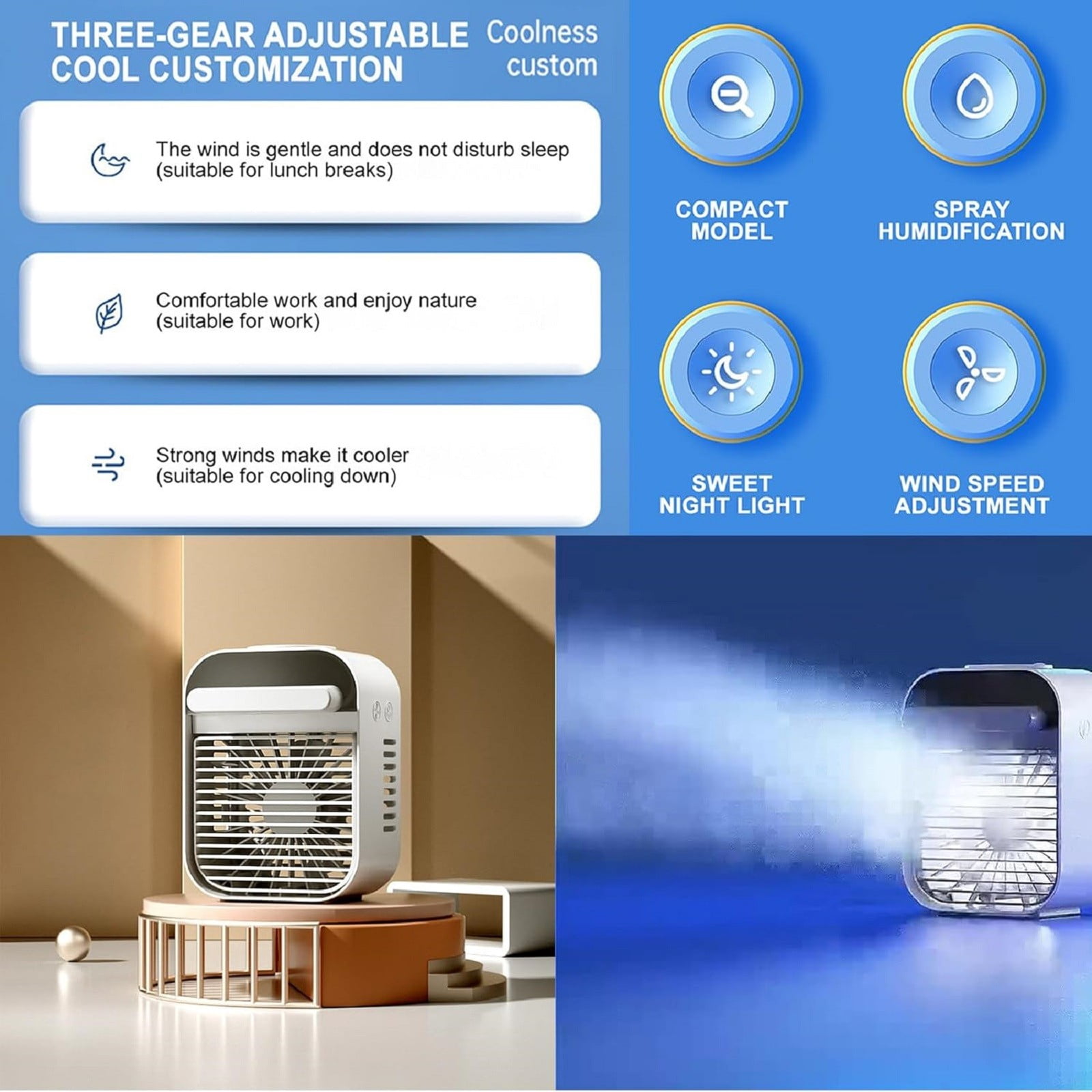 Clearance! Shishian Aire Acondicionado Portatil Portable Air Conditioners New 2.0 Portable Ac Rechargeable Fan Air Conditioner Super Quiet 3 Speed Mini Portable Air Conditioner For Room Outdoor Coolin