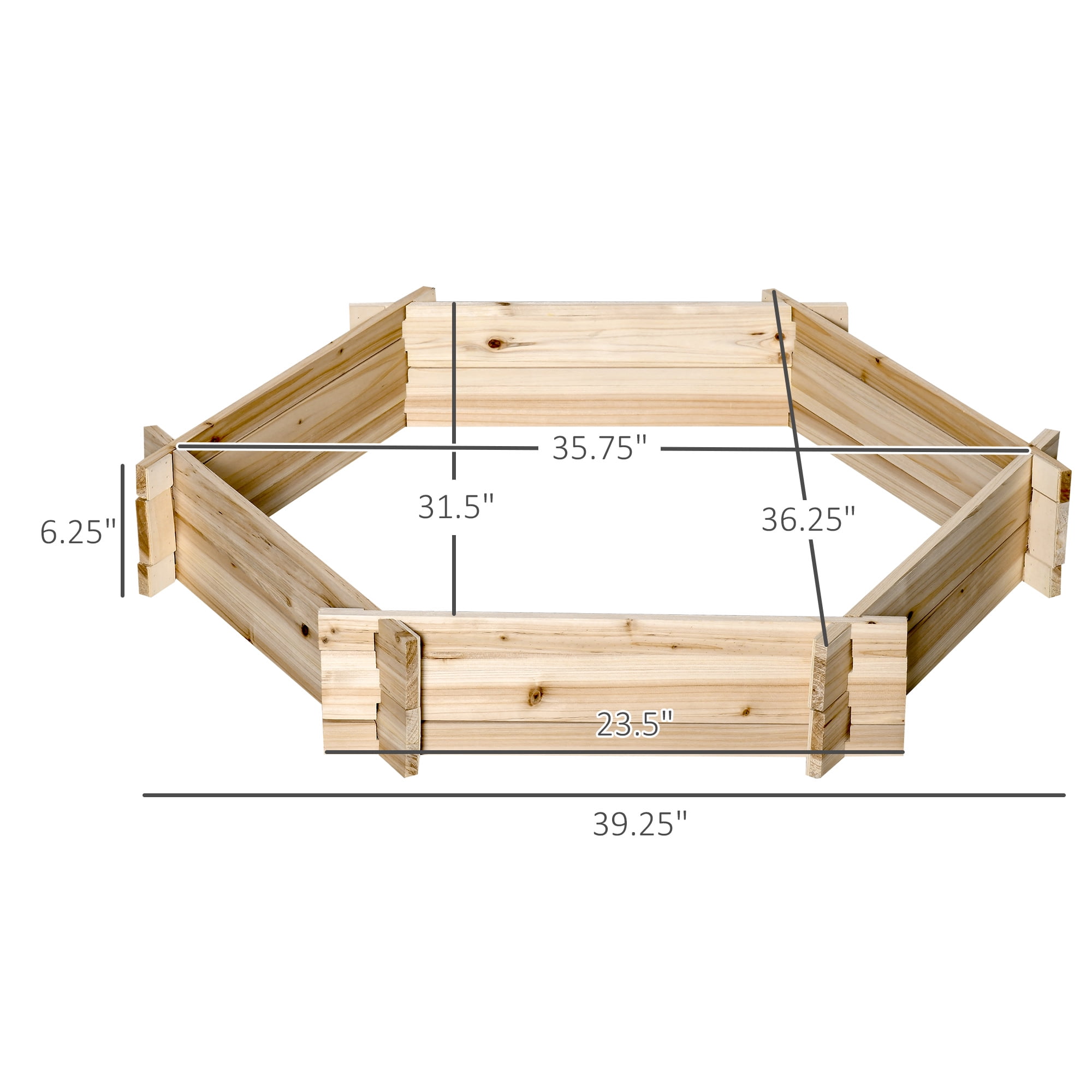 Wooden Raised Garden Bed, Hexagon Screwless Planters for Outdoor Plants, Vegetables, Flowers, Herbs, 39" x 36" x 6", Natural Wood
