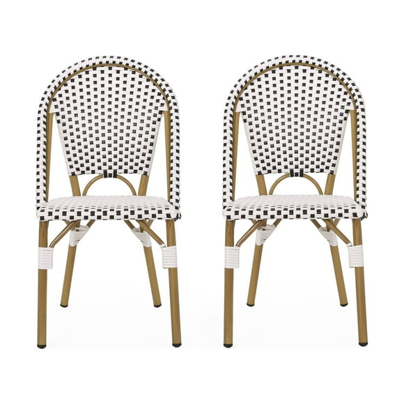 Noble House Elize Aluminum & Faux Rattan Bistro Chairs in Black/White (Set of 2)
